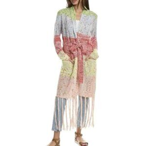 525 Fringe Space Dye Long Colorful Cardigan Color Block Sweater NWT